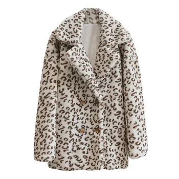  Novo estilo de peles versão coreana de peles de comprimento médio terno sexy granular de lã leopard print falso casaco de pele Y1112
