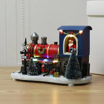  Papai Noel Condução de Comboios Estatueta Exibição LED de Mesa Rústica Decoração de Natal para Casa Café Feriados, Festa