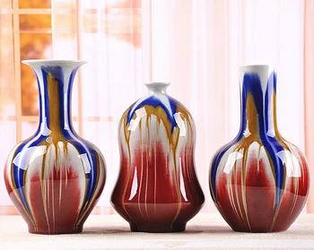  Jing de zhen Transmutação de Vidro Multicolor Porcelana do Vaso de Flor Definir Artesanal de Cerâmica, Louças Artesanais de Decoração Enfeite