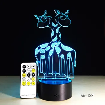  3D Noite do DIODO emissor de Luz de Dupla Cabeça de Veado com 7 Cores de Luz para a Decoração Home Lâmpada Incrível Visualização de Ilusão de Óptica AW-128