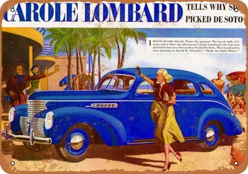  Carole Lombard para De Soto Vintage Álcool Metal Estanho Sinal Cartaz de Parede Placa