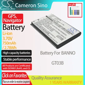  CameronSino Bateria para BANNO de GT03B GPS,Navegador bateria 750mAh/2.78 Wh 3.70 V Li-ion Preto