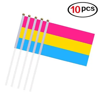  10PCS/Pack do Orgulho Gay Bandeiras Fácil De Segurar Mini Pequena Bandeira do arco-íris Com Mastros Para a Parada do Orgulho Festival Orgulho Acessórios