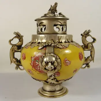  Requintado Chinês trabalho manual de porcelana embutidos com Tibetano prata dragão macaco queimador de incenso