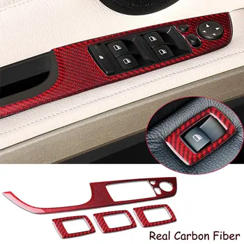  4*Vermelho Fibra de Carbono Janela Interruptor com Botão Trim Para BMW Série 3 E90 2005-2012