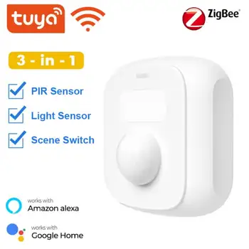  Tuya Wifi, Zigbee Mini Corpo Humano do Sensor de PIR, Sensor de Luz Scene Switch Função 3 Em 1 Vida Inteligente da Segurança Home Alexa Inicial do Google
