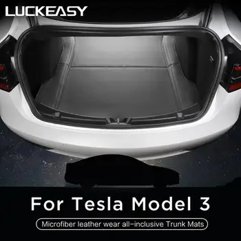  LUCKEASY Tesla Model 3 porta-malas da Esteira Model3 2017-2022 Carro Microfibra Couro Desgaste Tapete Almofada da Proteção