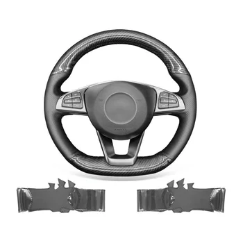  DIY Personalizado Preto Couro PU de Fibra de Carbono, Carro Volante Capa de Urdidura para a Mercedes Benz C200 C300