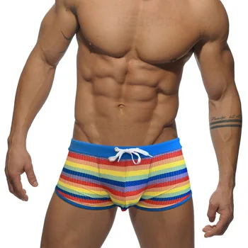  T17 novo arco-íris listras sexy apertado cintura baixa homens banho de piscina biquínis homens maiôs de natação tronco hot dois homens de natação nadar cuecas
