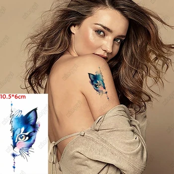  Impermeável Tatuagem Temporária Adesivos Azul Metade Do Rosto De Gato Olhos Pequenos Falso Tatto Flash Tatoo No Pulso, Mão, Pé De Menina Homens Mulheres Crianças