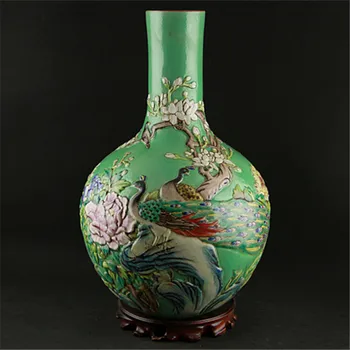  #06 Antigo QingDynasty vaso de porcelana,pastal,(Alívio) de flores de garrafa,esculpida em projetos de artesanato,coleta & Adorno,frete Grátis