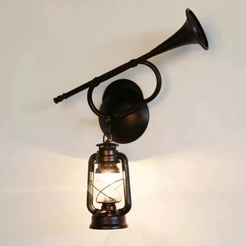  Lâmpada de parede Retro-Americana Rural criativo de ferro restaurante corredor antigo instrumento musical de querosene lâmpada de parede