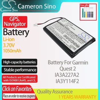  CameronSino Bateria para Garmin Quest 2 se encaixa Garmin IA3A227A2 IA3Y114F2 GPS,Navegador bateria 1050mAh 3.70 V Li-ion Preto
