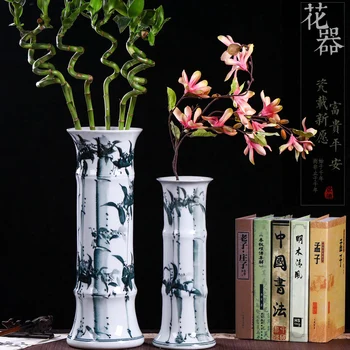  Vaso De Cerâmica Chinesa Do Agregado Familiar Decoração Sala De Estar Hidropônico Rico De Bambu Secas Da Flor Do Lírio Flor Recipiente
