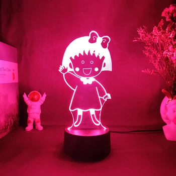  Cartoon Chibi Maruko-chan Estatueta Maruko Sakura Noite do DIODO emissor de Luz 3D Acrílico Lâmpada Kawaii Anime Luz do Quarto Meninas Sala de Estudo Dez