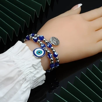  Q39C Olho Mau Frisado Pulseira de Olho Azul Bracelete do Grânulo turco Sorte Pulseira Adequado para Senhoras, Homens de Proteção Bênção