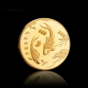  Armazenamento de Dinheiro, a Medalha de Ouro e de Prata Moeda de Estilo Chinês de Peixes a Cada Ano Moeda Comemorativa em Relevo Ofício do Metal Emblema do Dom