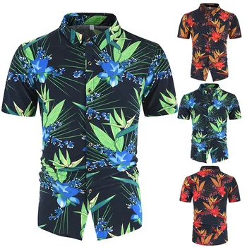  LUCLESAM Homens Havaiano Planta Impresso Camisas de Lapela Único Breasted de Manga Curta, Camisas Casuais de Verão, Praia Nova Assentamento T-shirt