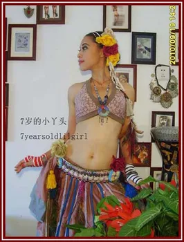  Laço Tribal de Dança do Ventre Bra Superior Halter Pescoço Gótico Cigano Boêmio DJ18
