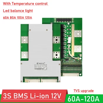  3S 12V 60A 80A 100A 120A 18650 Li-ion Bateria de Lítio Placa de Protecção de BMS pack LED COM o Equilíbrio de Luz de W Temperatura do Inversor