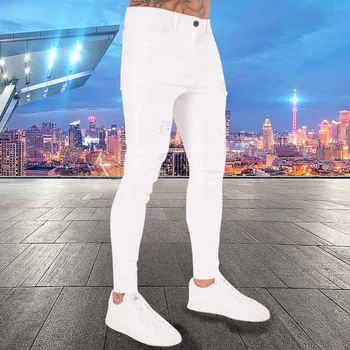  2022 Novos Homens Slim White Moda Jeans Rasgado Buracos Skinny Jeans Destruído Calças Masculinas de Streetwear de Alta qualidade Corredores de Jeans