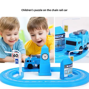  Racing Cartoon DIY Montado Pista de carros de Brinquedo Cadeia de vagões Flexível Velocidade Ferroviária de Corrida Menino Trilha do Trem de Brinquedos Para as Crianças Presentes