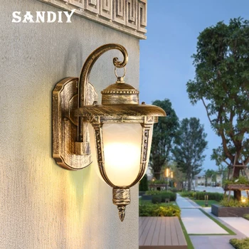  Sandiy E27 Lâmpadas de Parede Impermeável Retro Luz da Varanda Vintage Luzes Led para Portão, Cerca, Muro do Pátio de Alumínio Sutia Preto/Bronze