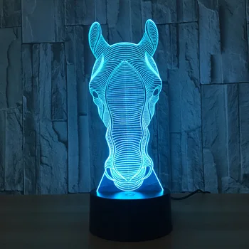  Colorido Cabeça de Cavalo Ilusão 3D LED Luzes da Noite Acrílico Colorido Lâmpada de Tabela Para o Kis Dom Casa, Decoração do Quarto