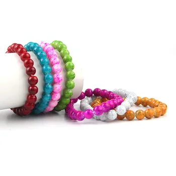  Novo Colorido 8mm Crackle Pulseira de Moda Casal Bracelete de Cristal para Mulheres de Jóias de Viagens Presentes Para o Transporte da Gota