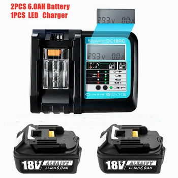  2PCSLatest Atualizado BL1860 Bateria Recarregável Com LCD 3A Carregador 18V 6000mAh de íon de Lítio para Makita Bateria 18v BL1830 BL1850
