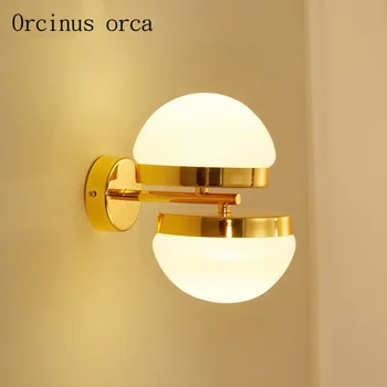  Pós-moderno criatividade LED de ouro lâmpada de parede da sala de estar, quarto de cabeceira lâmpada Nórdicos simples personalidade bola de vidro lâmpada de parede