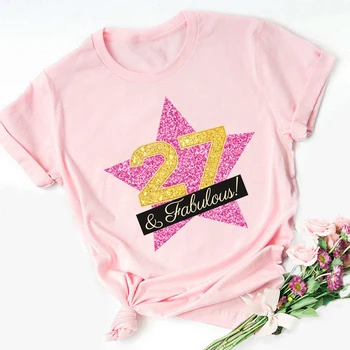  Novo estilo de verão t-shirt femme 21to37 anos de aniversário de roupas para amigos de presente de aniversário festa de vestuário de alta qualidade cor-de-rosa tops