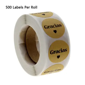  1 Rolo de Kraft Gracias espanhol Obrigado rótulos Adesivos para Vedação Rótulo de Cozimento do Pacote de Adesivos de Scrapbook papel de carta Adesivo