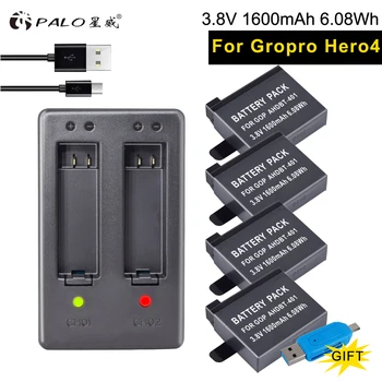  PALO baterias de câmeras digitais 4pcs 1600mAh AHDBT-401 bateria + Carregador Duplo De Baterias GoPro Hero4+ câmera, Ação de Acessórios