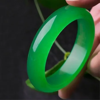  Moda Verde Jade Pulseira Jadeite para a Natural Jóias Esculpidas à Mão Fina Charme Rodada Bracelete Pulseiras para Mulheres