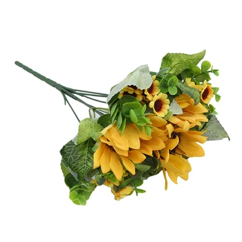  7-garfo DIY Coroa de Flores Artificiais Amarelo Girassol Flor do Casamento Festivo artigos para festas, Decoração Acessórios