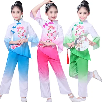  Crianças de Dança Clássica Traje Chinês Dança Folclórica Fã Yangko Traje Festival de Roupa Vestido de Palco
