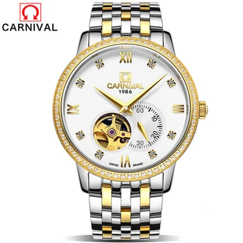  O Carnaval De Melhor Marca De Luxo Relógio De Pulso Clássico Retro Escala De Ouro Dos Casos, As Pequenas Design Do Mostrador Relógio Masculino Mens Relógios Automáticos