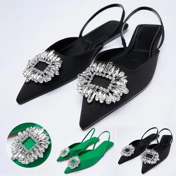  luxo sandálias para as mulheres 2022 verão calcanhar mulheres sandálias Mulas crystal fashion apontou toe sapatos da mulher plus size sandálias