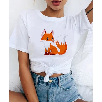  Mulheres T-shirt Bonito Fox Menina T-shirt de Verão Casual Superior Tee Fêmea 90 T-shirt Harajuku Gráfico T-shirt Manga Curta