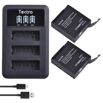  Tectra bateria 3.8 V 1000mAh SJCAM LENDA SJ6 Bateria Recarregável + LED de 3 Slots de Carregador USB para SJ6 Lenda SJ6 Lenda Ar Esportes