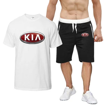  NOVA Verão de Homens KIA MOTORS Impressão Oito Cores Casual de Sportswear de Fitness, Esportes Terno de Manga Curta T-Shirt + Shorts de 2 peças de Conjunto