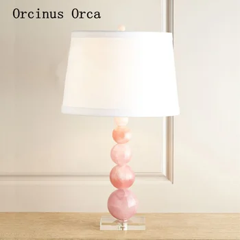  American simples, natural, cor de rosa de cristal da lâmpada de mesa Quarto da Menina crianças da sala-de-cabeceira lâmpada criativo bola decorativa lâmpada da tabela