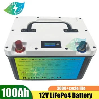  LiFEPO4 12V 100AH recarregável da bateria do ferro do lítio pack com BMS para a entrevista de painel solar UPS+ 10A carregador